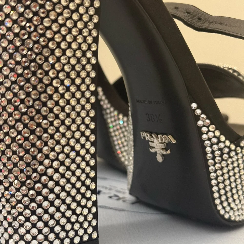 Prada Black and Silver Heels with Block Heel - Picture 6 of 6